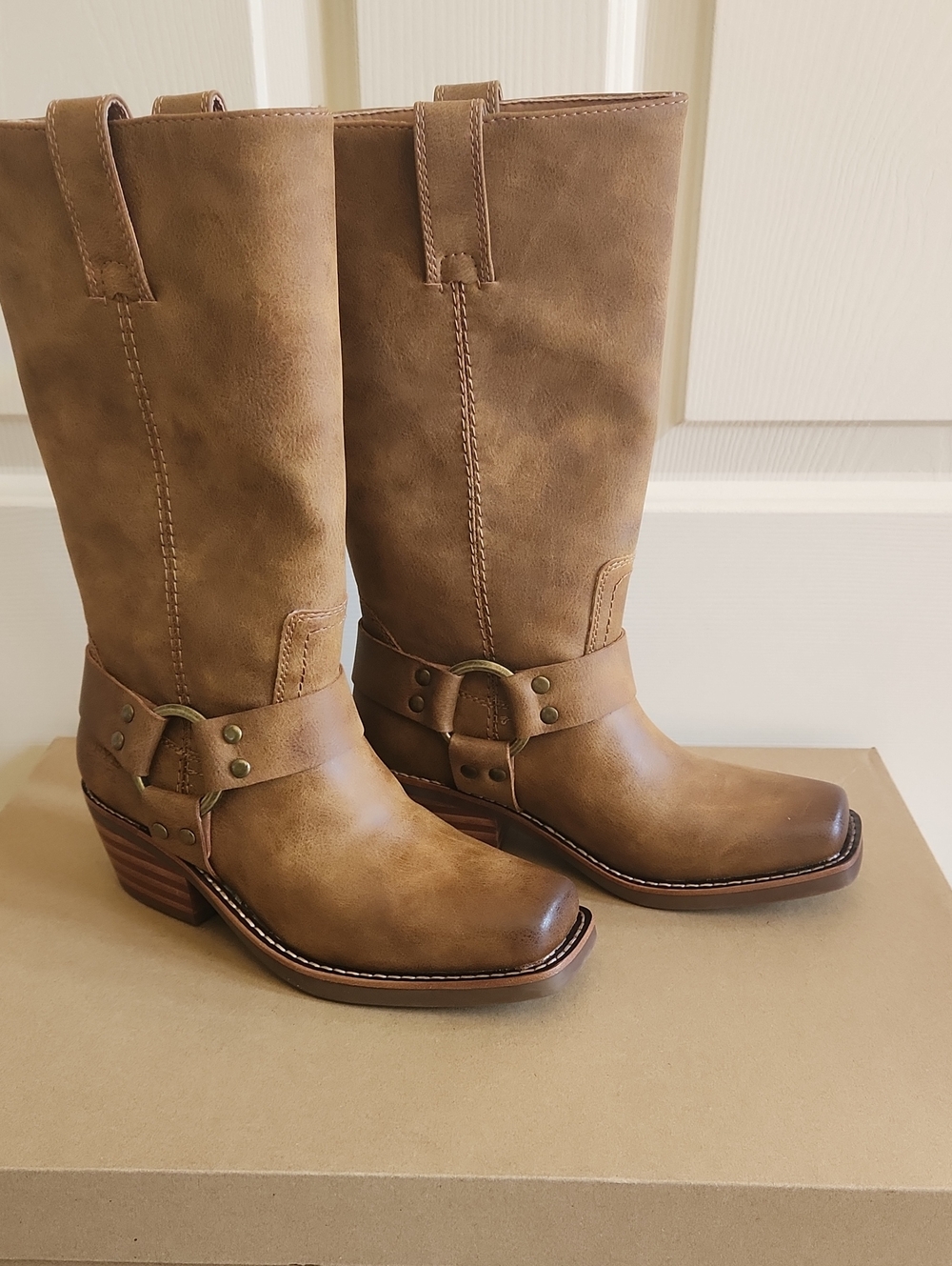Frye Tan Harness Mid-Calf Heeled Boots
